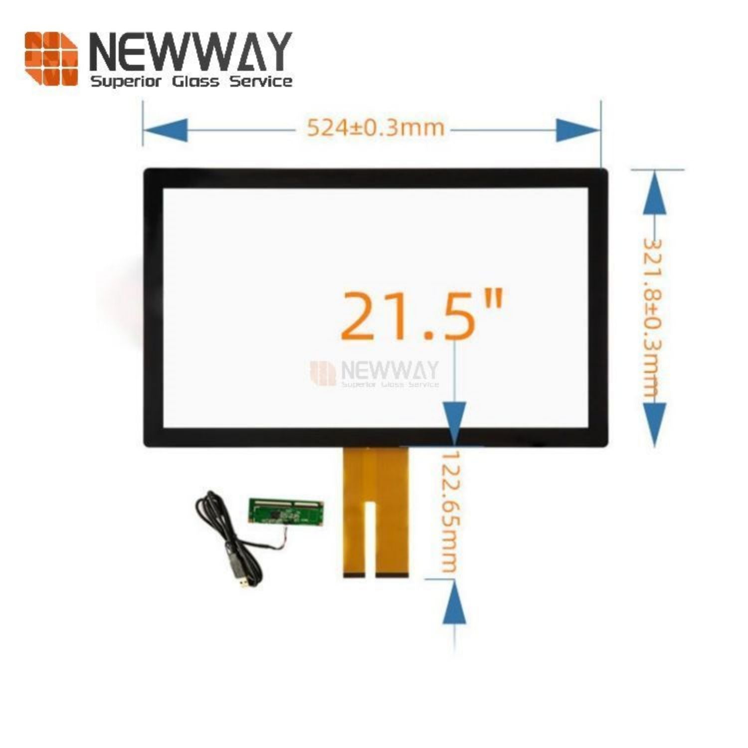 21.5 Inches Physical Strengthened Glass Capacitive Touch Screen Glass Panel